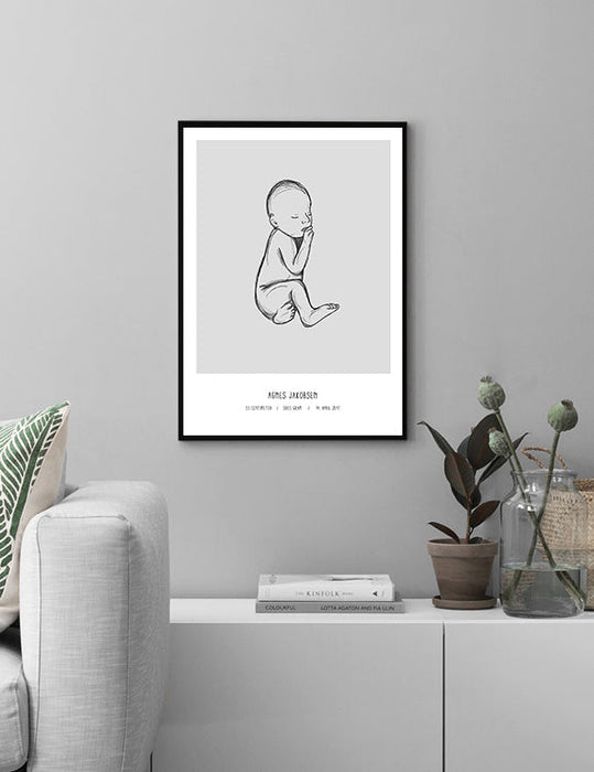 Affiche de naissance avec bébé et l'information de l'enfant