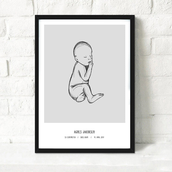 Affiche de naissance avec bébé et l'information de l'enfant