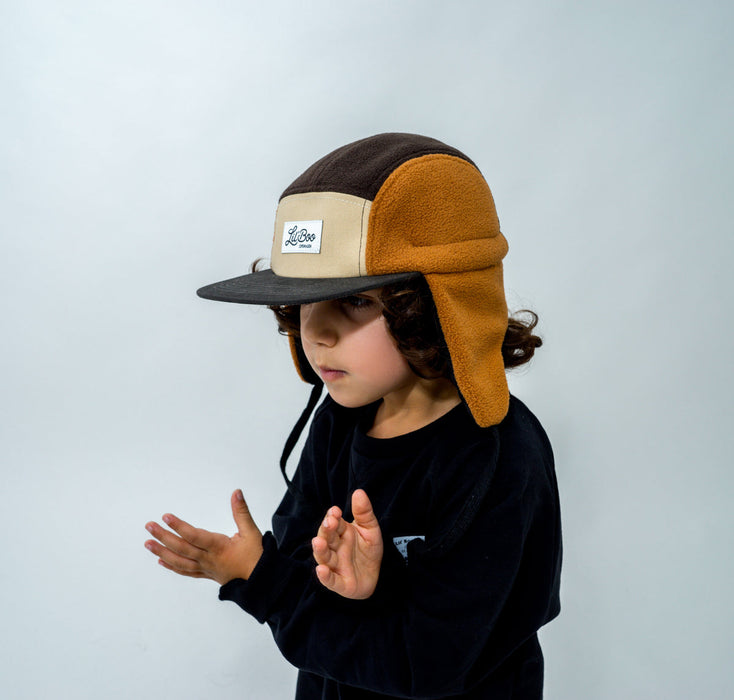 Cap, bloc Fleece 5 Panel avec oreilles - Brown (taille XL, 7-14 ans)