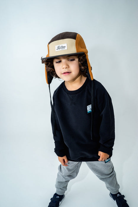 Cap, bloc Fleece 5-Panel avec oreilles - Brown (taille M, 1,5-3 ans)