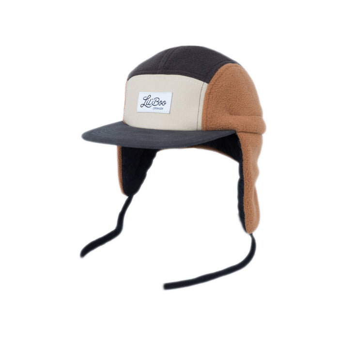 Cap, bloc Fleece 5 Panel avec oreilles - Brown (taille L, 4-7 ans)