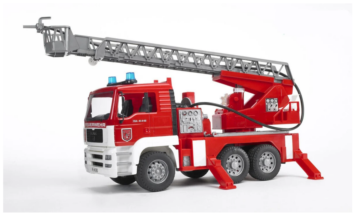 Camion de pompiers Bruder avec échelle, pompe, lumière et son