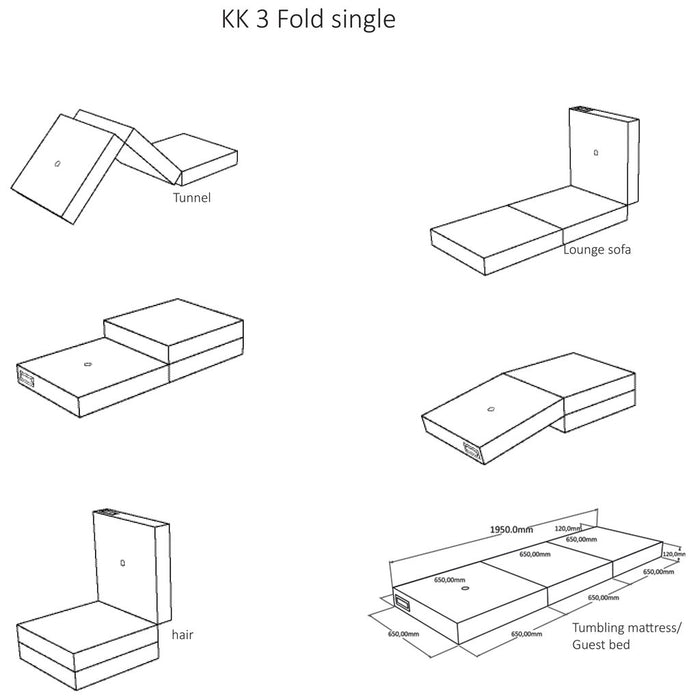 Matelas pliant, célibataire, gris bleu w. Gris (3 couches)