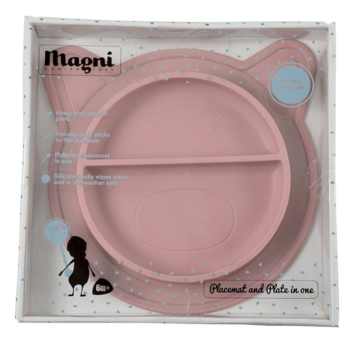 Assiette en silicone, cochon - rose