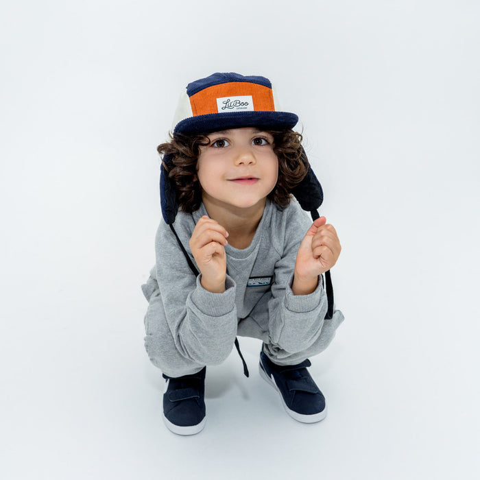 CAP, BLOC CLORDOY 5 PANEL AVEC OEURS - NAVY / CARAMEL (Taille M, 1,5-3 ans)