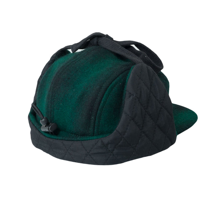 Cap, laine à 5 panneaux avec oreilles - vert / noir (taille L, 4-7 ans)