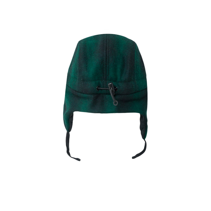 Cap, laine à 5 panneaux avec oreilles - vert / noir (taille L, 4-7 ans)