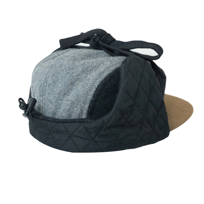 Casquette, bloc de laine 5 panneaux avec oreilles - gris / bleu (taille L, 4-7 ans)