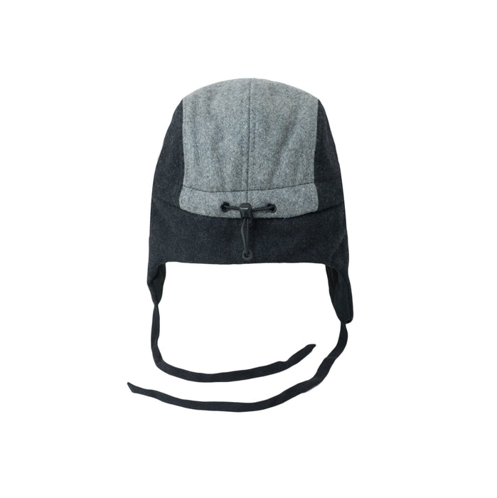 Casquette, bloc de laine 5 panneaux avec oreilles - gris / bleu (taille xl, 7-14 ans)