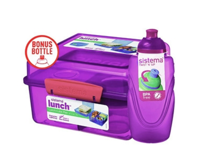 Boîte à lunch avec seau et bouteille d'eau, 2 l. (Violet)