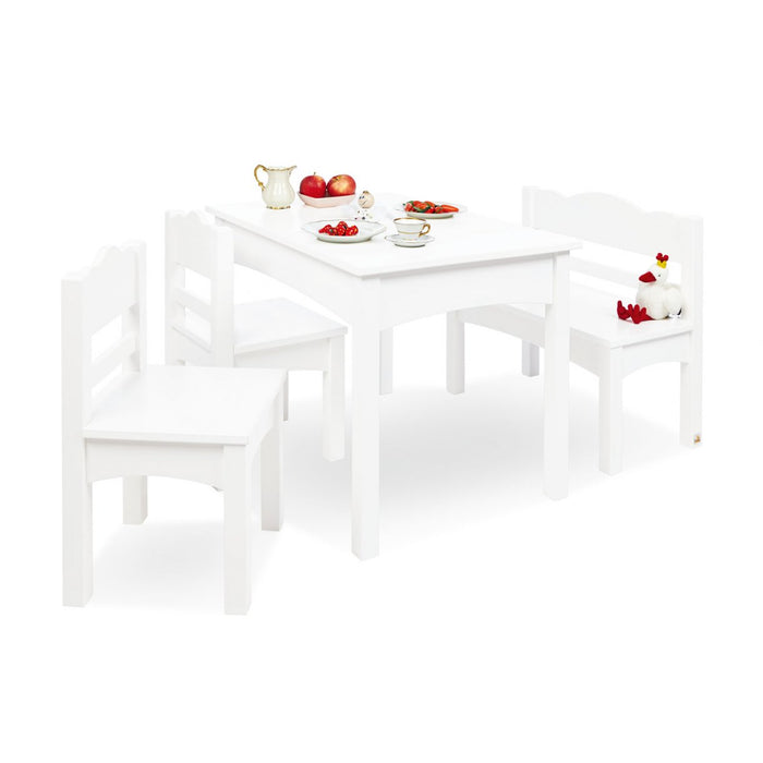 Table pour enfants, banc et jeu de chaise, Martha - bois de laquille blanc