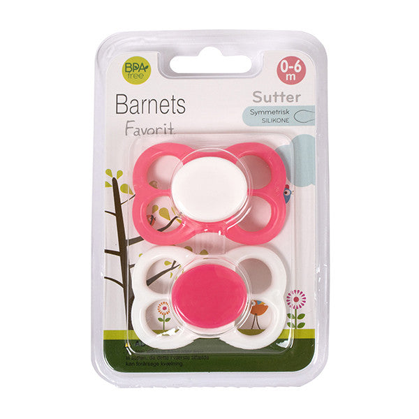 2 sucettes de pack (silicone) 0-6 mois, rose / blanc