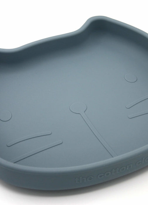 Assiette en silicone, chat - bleu