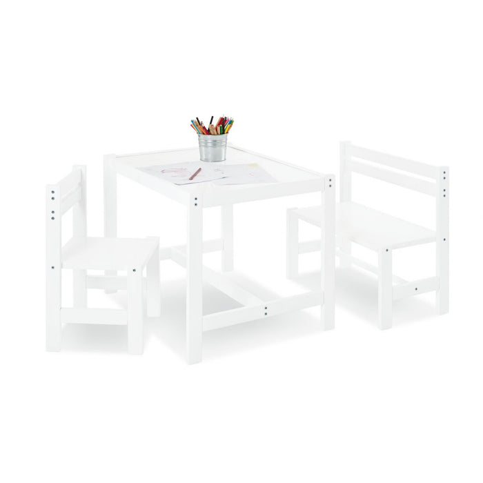 Table d'enfants, chaise et banc, Timo - blanc